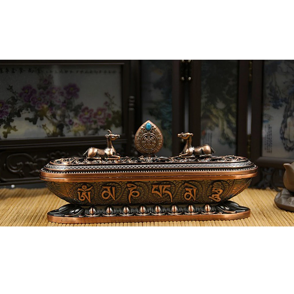 

MagiDeal Chinese Style Alloy Incense Stick Holder Burning Joss Insence Insense Burner Box Ash Catchers
