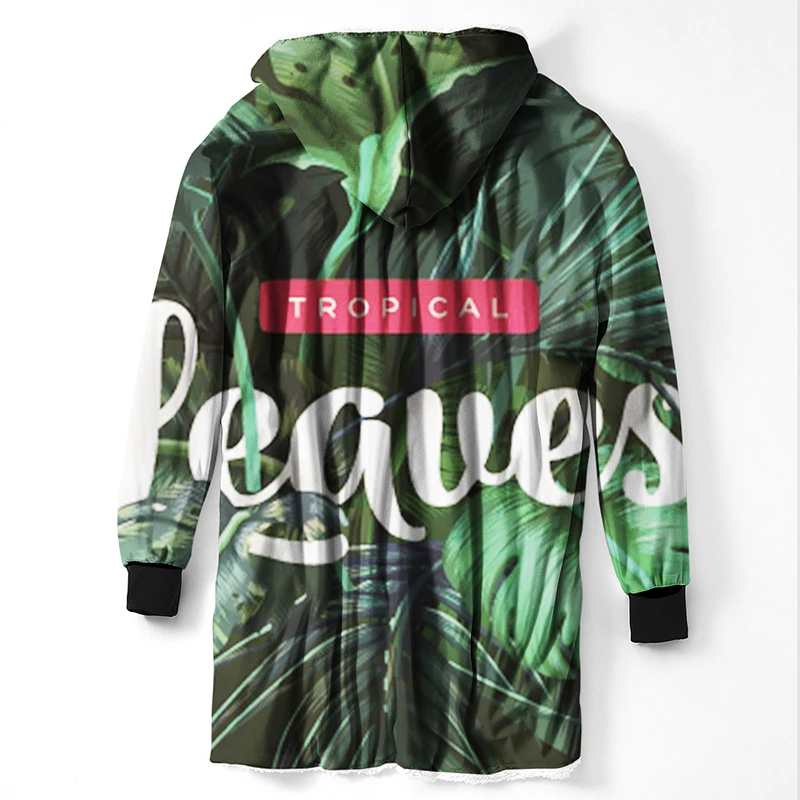 Одеяло с капюшоном и листьями тропических растений красное зеленое белое