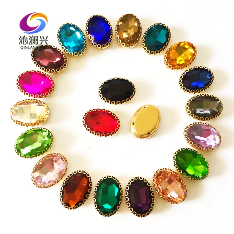 mix color 10x14 мм/13x18 мм 20 шт./пакет стекла овальной формы с украшением в виде кристаллов на шнуровке коготь стразы, золотой, пришиваются на точильный камень для Diy/Костюмы аксессуары - Цвет: mix color