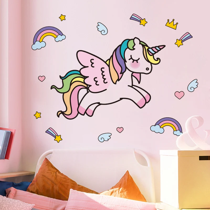 В виде единорога из мультфильма наклейки на стену DIY лошадь настенные с животными