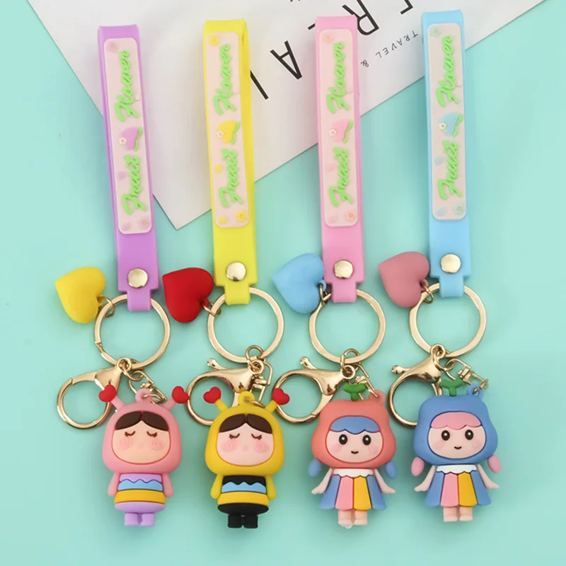 

Cute Bee Girl Car Bag Toy Jewelry Ornaments Epoxy Small Gifts Wholesale New Doll Rainbow Girl Keychain Accessories Charms Diy