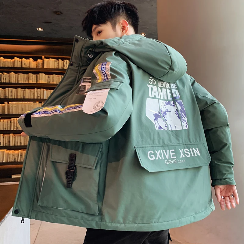 Winter Men's Coat Cotton Coat New Korean Style Slim-Fit Hoodie Trendy Padded down Jacket Warm Top