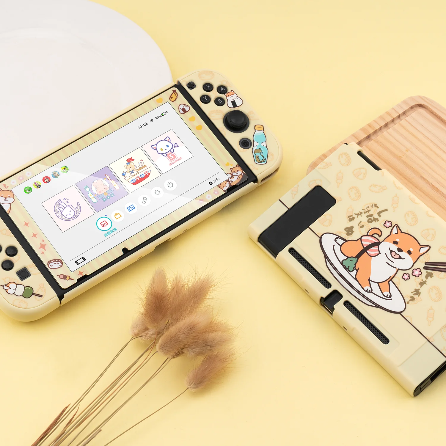 Чехол-накладка GeekShare для Nintendo Switch жесткая полная крышка хлопок Сиба-ину морская