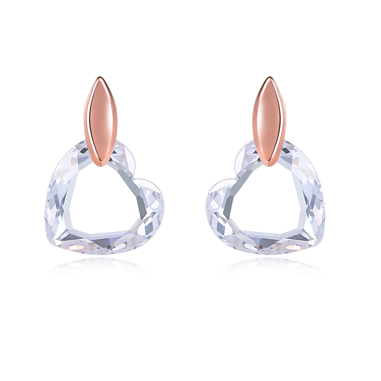 Серьги гвоздики с кристаллами в форме сердца цвета розового золота|stud earrings rose