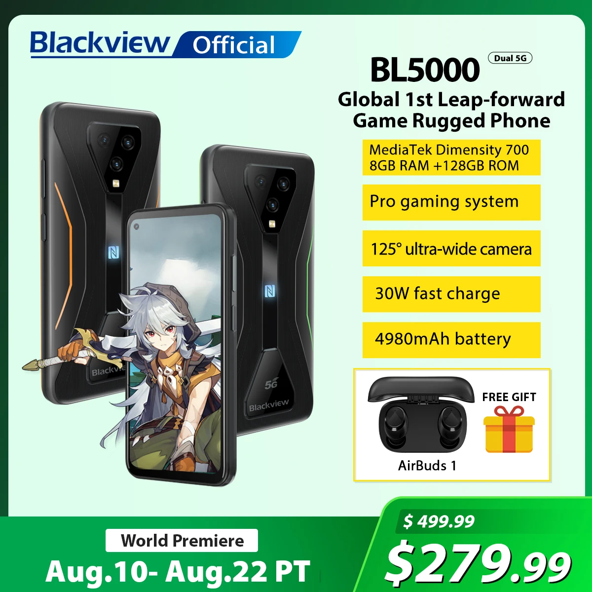 Blackview BL5000 смартфон с 5,5-дюймовым дисплеем, ОЗУ 8 Гб, ПЗУ 128 ГБ, 4980 мАч