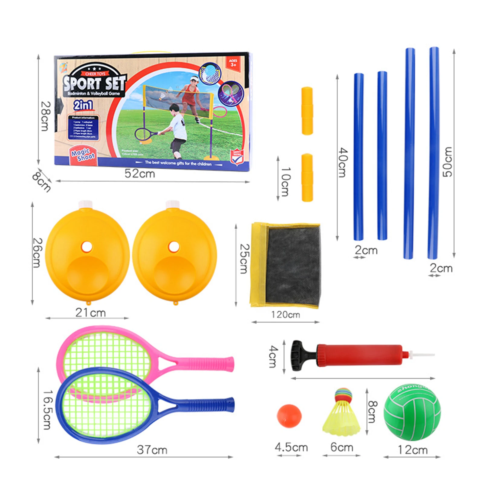 

Kids Badminton Set With 2 Rackets Plastic Tennis Ball Shuttlecock Volleyball And Net Kit For Children Beach Game Toy Gift