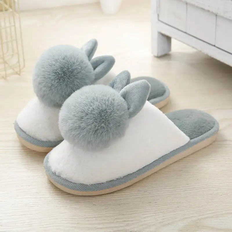2019 женская обувь милые зимние домашние тапочки теплые тканевые с кроличьим мехом