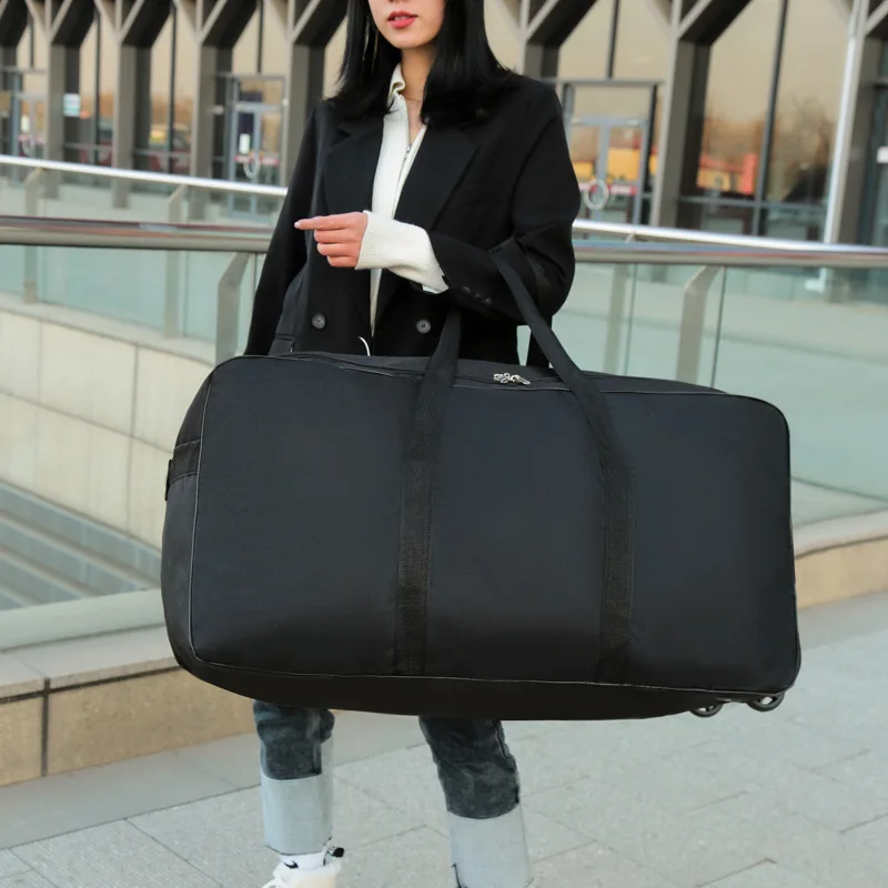 Portable Travel Bag Rolling Luggage Black Large Duffle Bag Roller Handbags Moving Overnight Oxford Cloth Traveling Bags Hot X88C