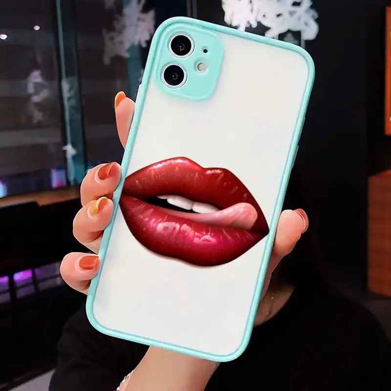 

Sexy lady make up Pink Red lips rolling Phone Cases matte transparent For iphone 7 8 11 12 plus mini x xs xr pro max cover