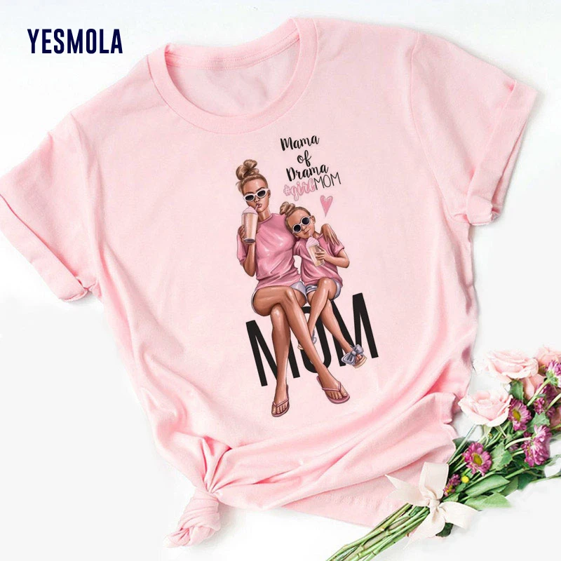

Футболка YESMOLA женская с коротким рукавом, рубашка оверсайз, модная уличная одежда для мам, на день матери, розовая
