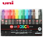 Рекламная ручка UNI POSCA PC-1M, 12 цветов, пропиленовая ручка с круглой головкой, ручная роспись на водной основе, 0,7