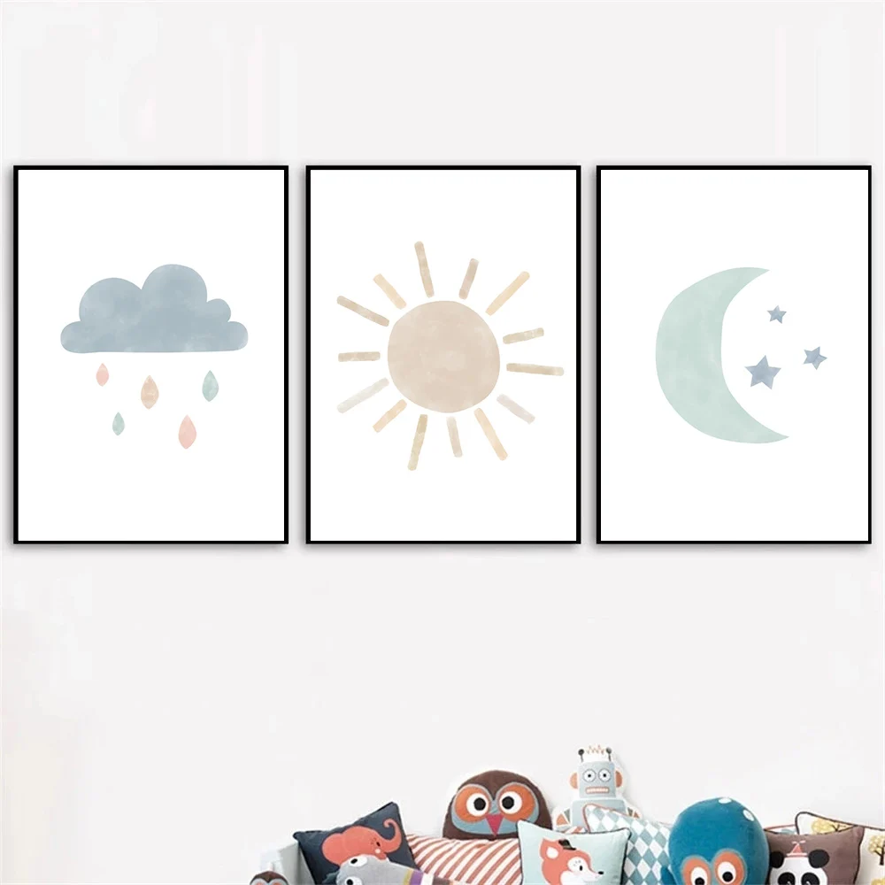 

Star Moon Art Canvas Print Nursery Painting Sun Cloud Wall Art Poster Children Prints Nordic Wall Pictures Kids Baby Room Decor