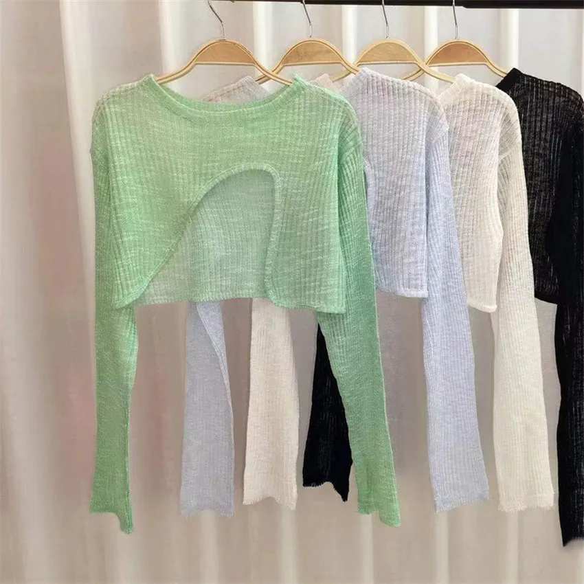 

High Street Fashion Knitted T Shirt Crop Top Women Long Sleeve Slim Fit Pullover Knitwear Cropped Tee Shirt Femme