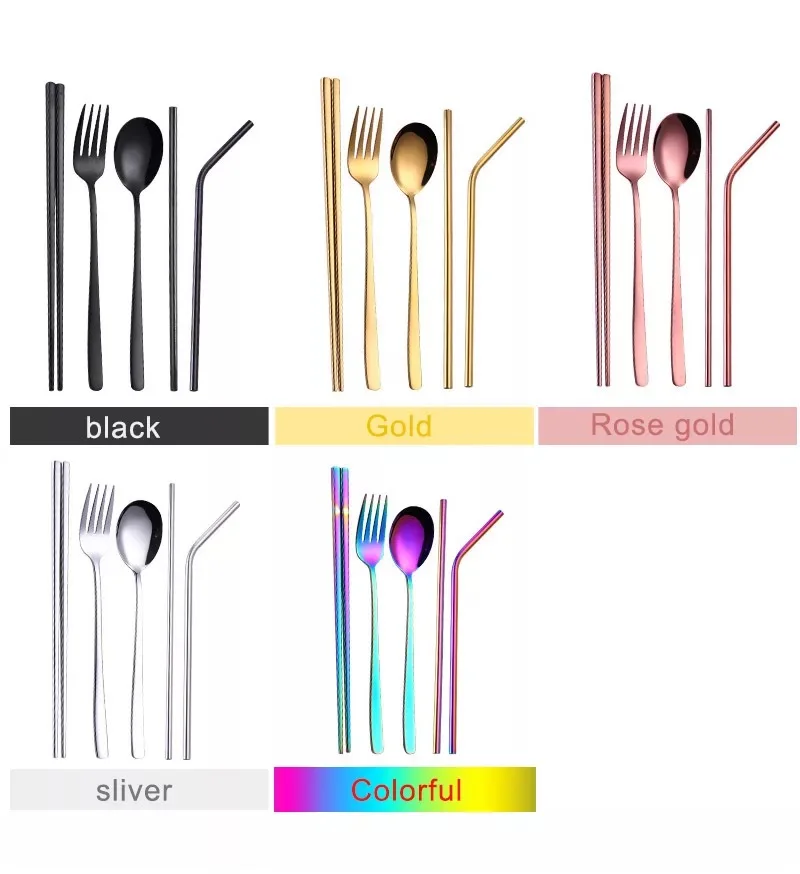 6 шт Портативный красочный набор посуды из нержавеющей стали для путешествий на