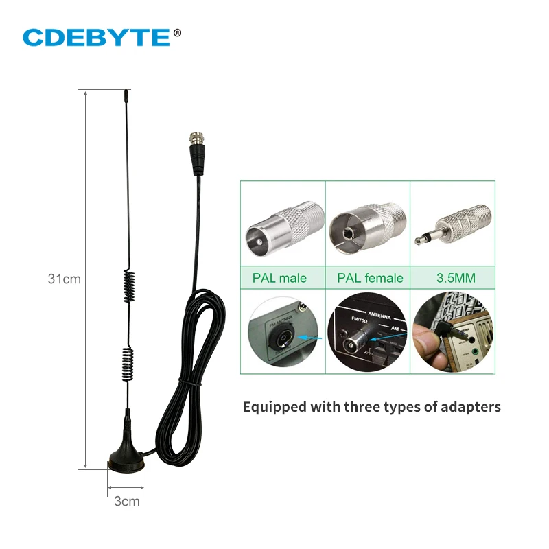 F Male with Three Kinds of Adapters CDEBYTE TXFM-XPL-300F Small Sucker Antenna for Radio Frequency Band Magnetic Base IoT