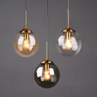 Современная Подвесная лампа в форме стеклянного шара, осветительный прибор с золотым кольцом, для кухни, столовой, прикроватный подвесной светильник, подвесные светильники