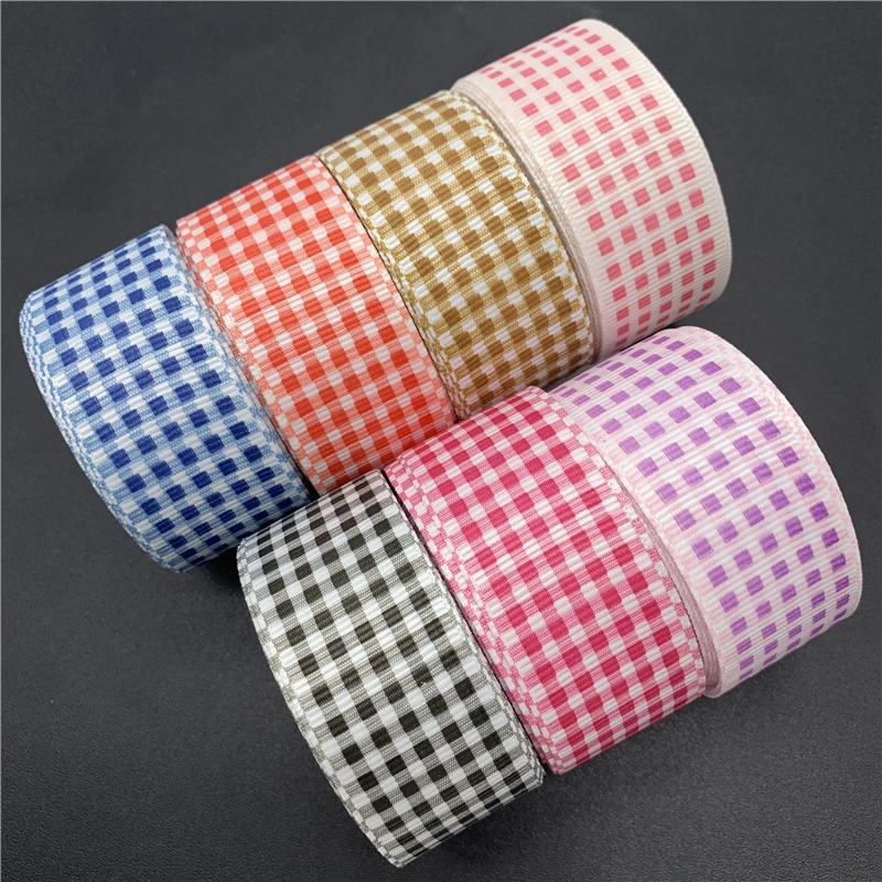 5 ярдов/Лот 1 дюйм 25 мм корсажная лента с принтом клетчатая для банта свадебное