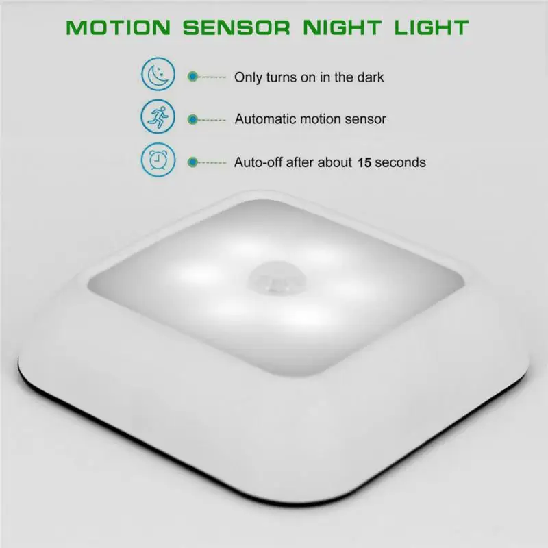 

6LEDs Motion Sensor Night Light Human Body Induction Light Energy Saving Wireless LED Night Light Bedroom Closet Night Lamp 1W
