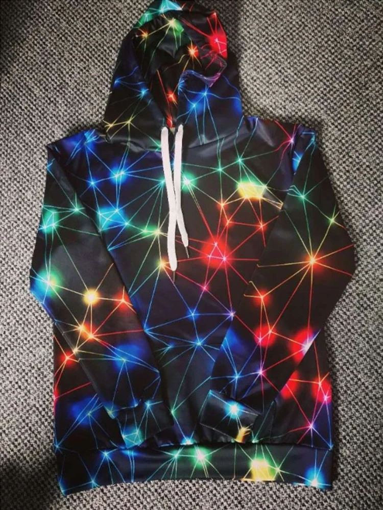 

2021 Autumn Newest Arrival Men Neon Lights Geo Print Drawstring Hoodie 3D Printing Casual Men Women Pullover.