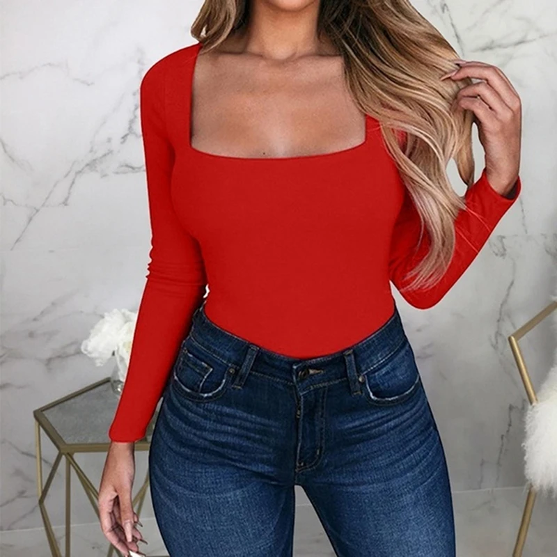 Сексуальный костюм в обтяжку с длинным рукавом квадратная шея оболочка открытая