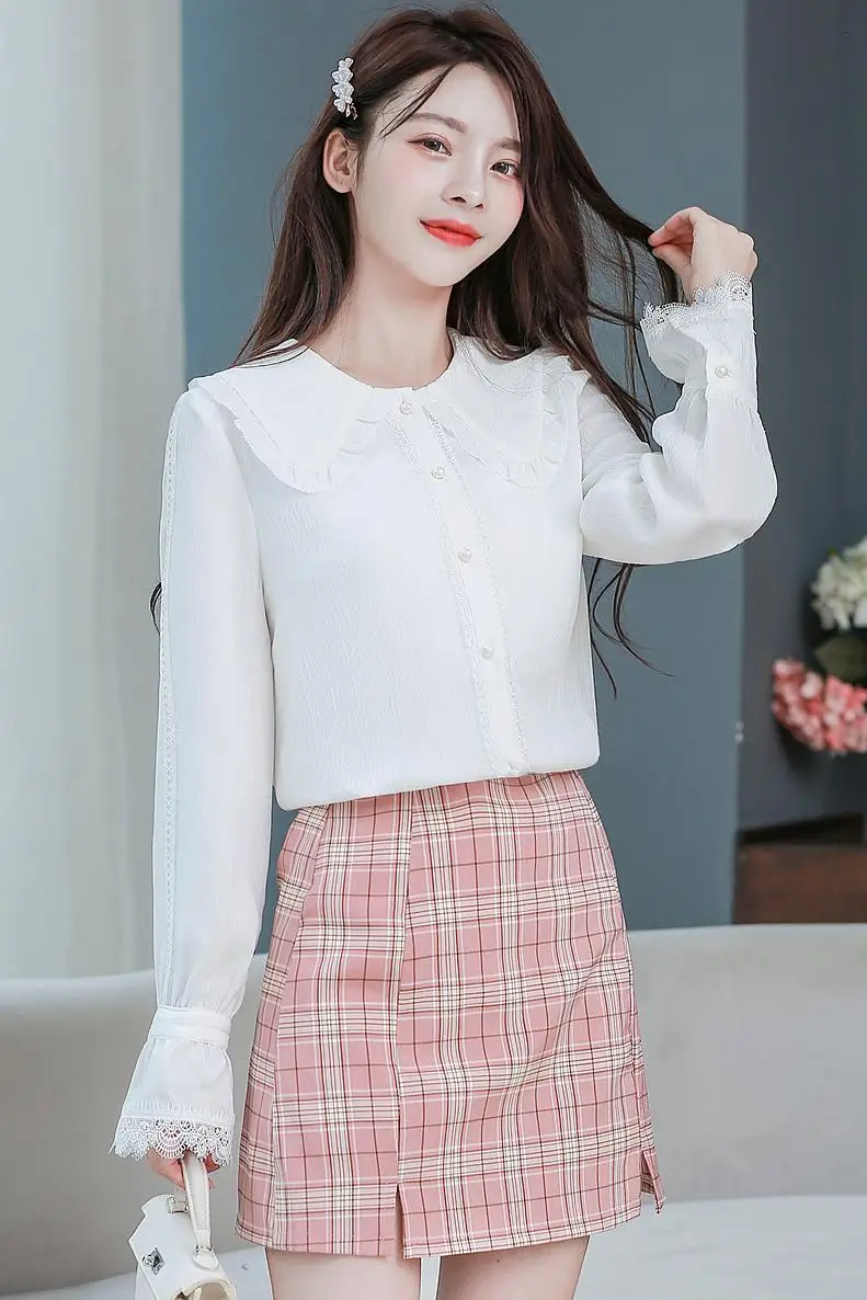 

New Long Sleeve Women's Blouse Solid Color Doll Collar Chiffon Comfortable Casual Blouses Fashion Top Korean Summer Shirt