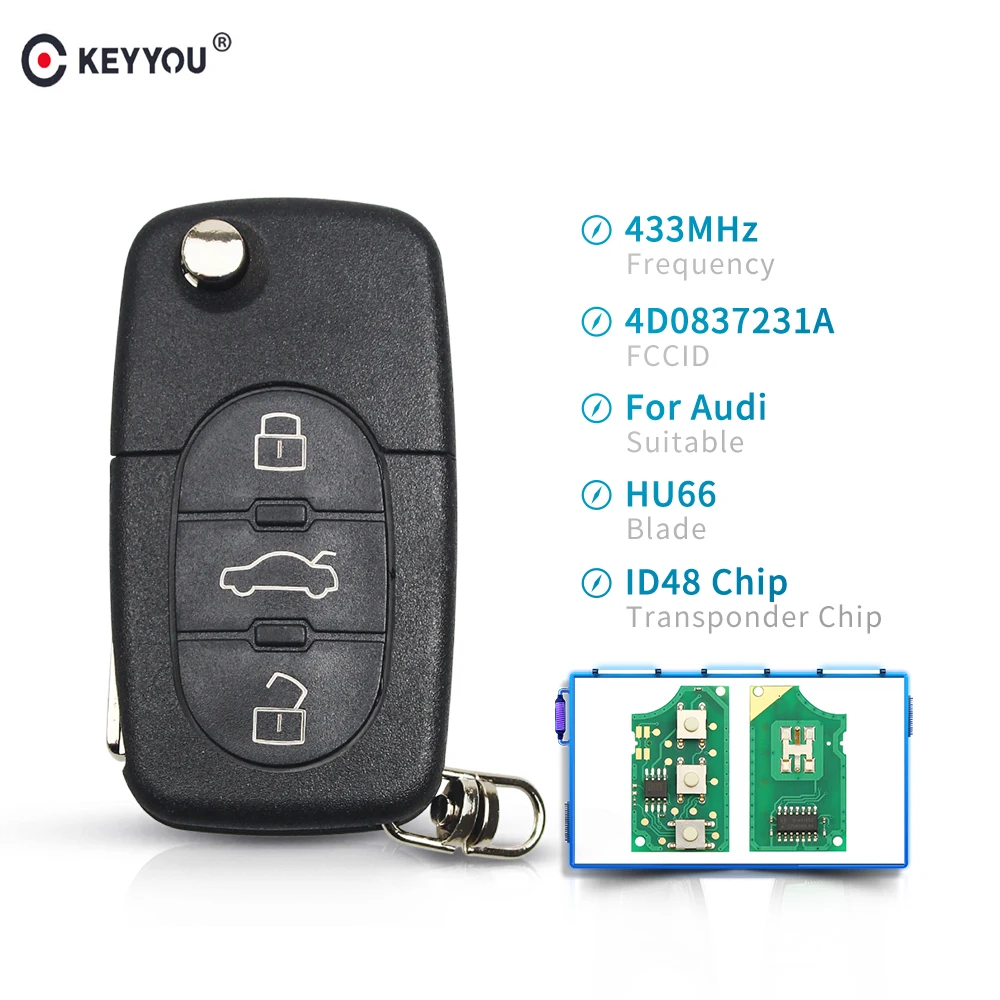 KEYYOU 433 МГц Автомобильный Дистанционный ключ для AUDI A3 A4 A6 A8 RS4 TT Allroad Quttro 1994 - 2004 4D0 837