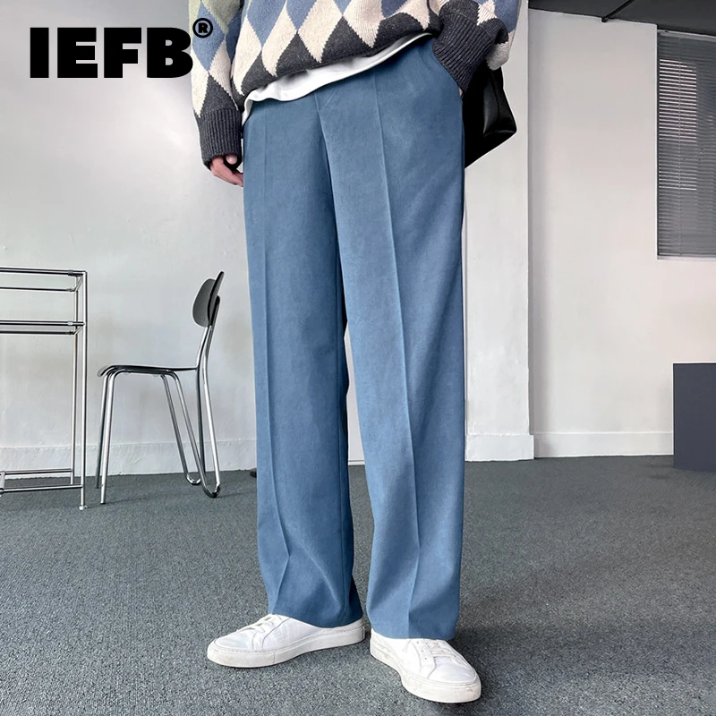 

Мужская одежда IEFB, модные шикарные синие прямые брюки с эластичным поясом, новые свободные широкие повседневные длинные брюки, осень 2021