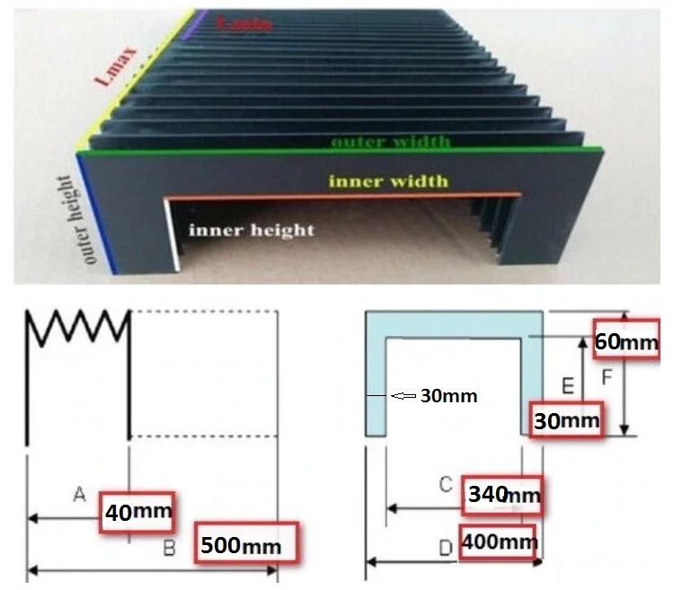 Нейлоновая ткань аккордеон ЧПУ станок Инструменты защита сильфона W 400 мм x H 60 Lmax