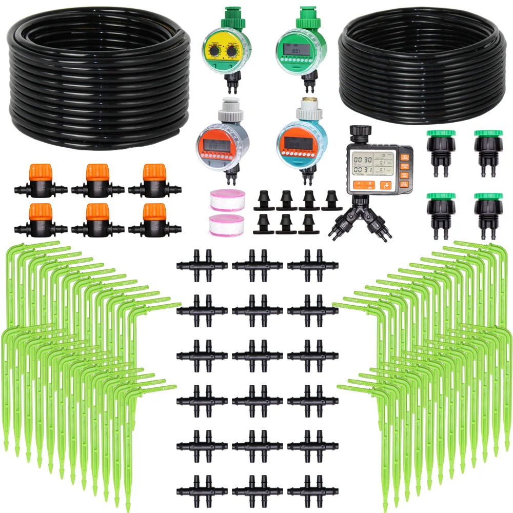 1Kit Garden Automatic Micro Green Drip Irrigation Kit Watering System Timer 4/7&3/5mm Hose Elbow Arrow Emitter for Bonsai Plant