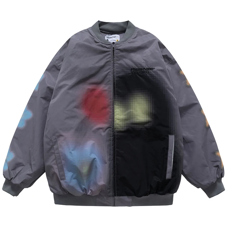 

Men Tie Dye Print Jacket Unisex Vintage Bomber Jacket 2021 Autumn Male Oversized V-neck Letter Embroidery Baseball Streetwear