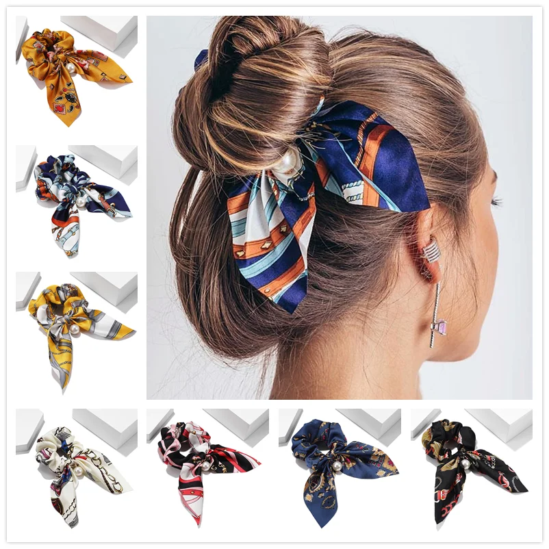 

New Solid Color Scrunchies Headband Hair Ties Chiffon Bowknot Elastic Hair Bands For Women Girls Ponytail Holder Hair Accessorie