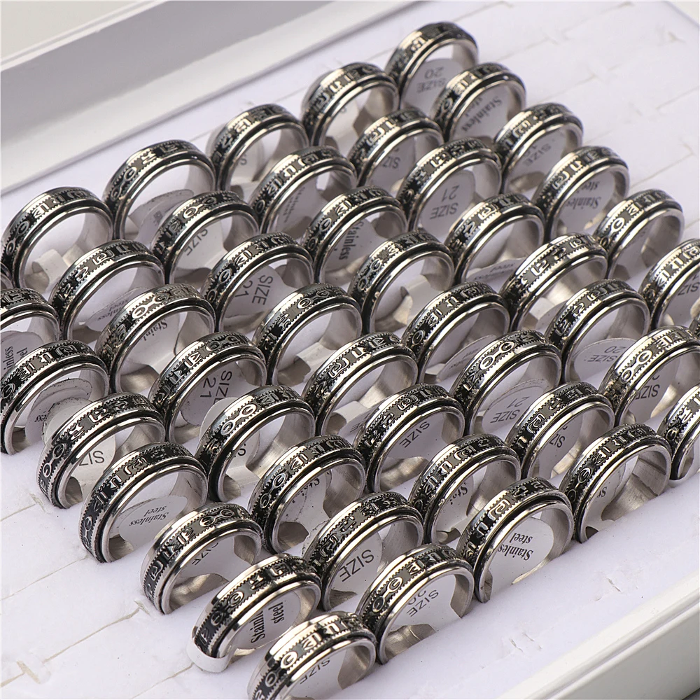 

20Pcs/Lot Rotatable Spinner Six Word Truth Stainless Steel Rings Fashion Silver Color Jewelry For Women Men Mix Style Wholesale