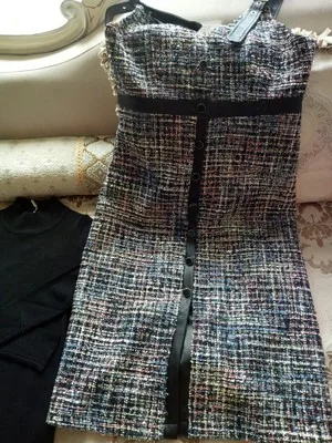 two piece set Комплект из 2 предметов, платье для женщин, Осень-зима, брендовый женский розовый трикотажный топ с расклешенными рукавами, однобортный твидовый в клетку, комбинезон, платье - Цвет: two piece set