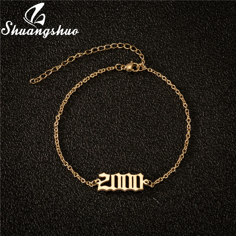 Mini Initial Year Anklets Bracele for Women Stainless Steel Birth Number Leg Chain Gold Femme 1980 1981 1982 1983 1984 Anklet | Украшения и
