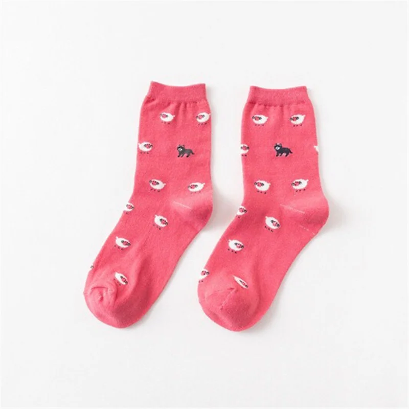 

A Pair Of Female Autumn And Winter Cartoon Animal Pattern Socks Cotton Socks Kitten Medium Stockings