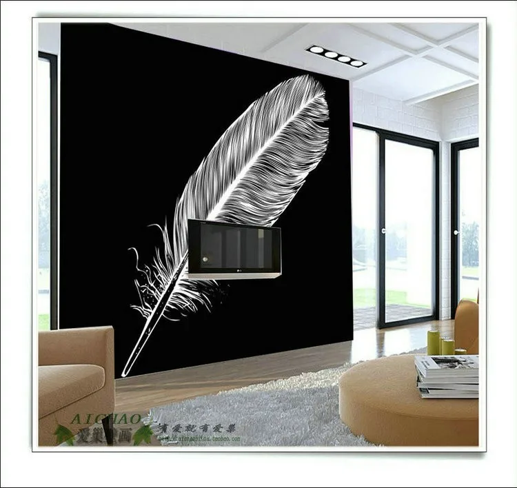 

Customized Wall murals bedroom TV background wallpaper personalized black feathers