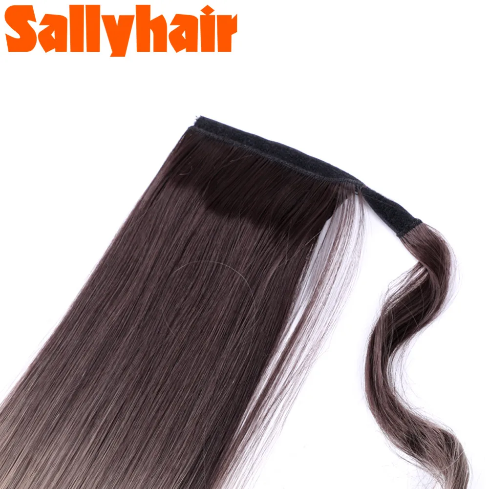 Sallyhair 22Inches Long Straight Wrap Velcro Clip In Ponytail Hair Extensions Heat Resistant Synthetic Pony Tail Fake | Шиньоны и