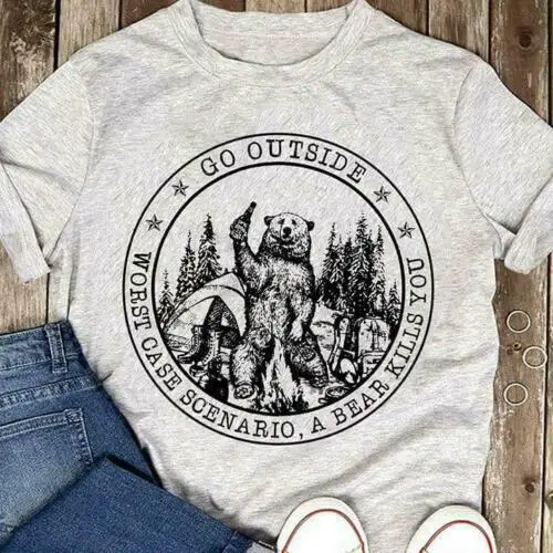 Кемпинг Медведь на улице худший чехол медведь убивает вас Мужская футболка Ash S 6Xl|