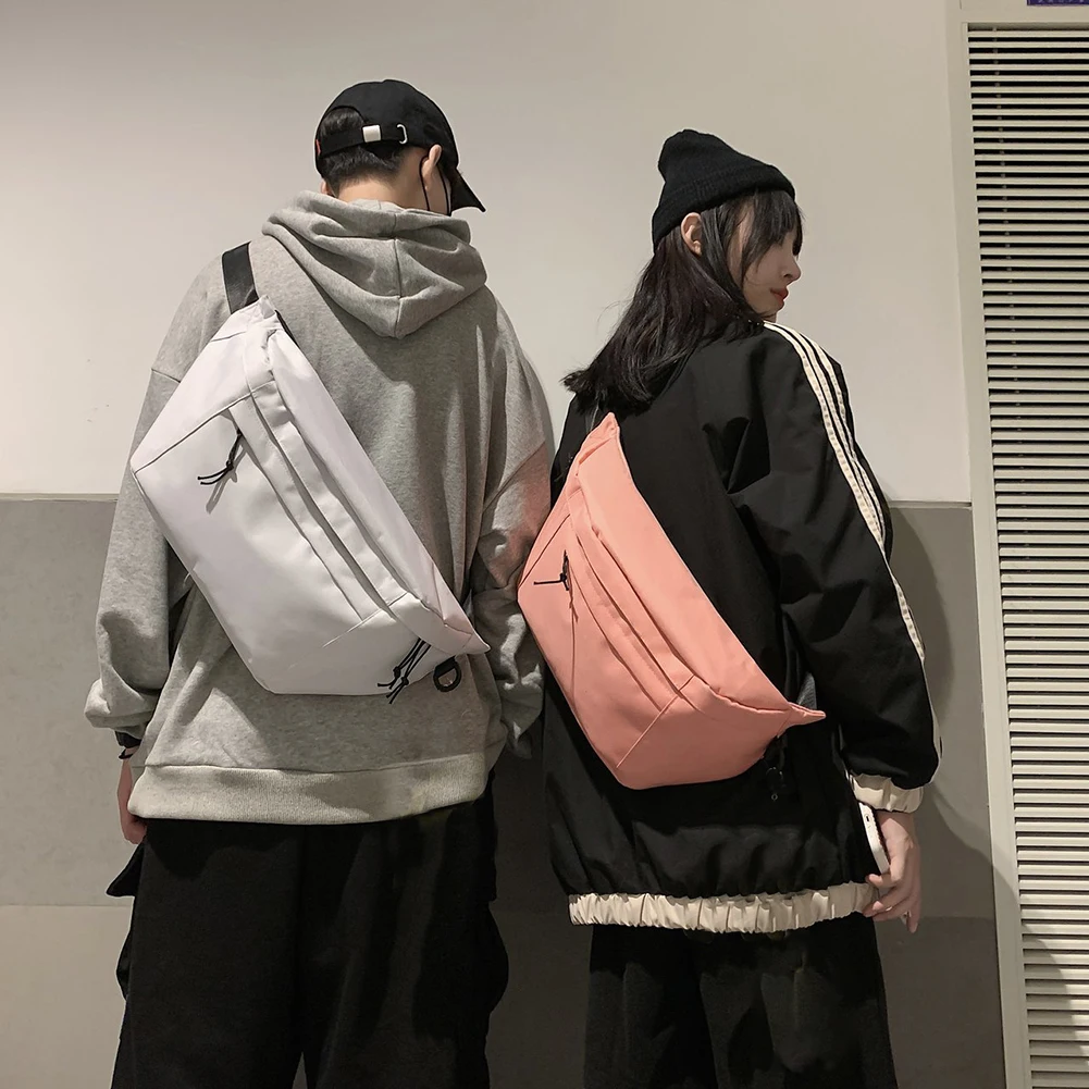 

Women Men Solid Color Oxford Chest Packs Fashion Large Capacity Shoulder Purse Casual Multi-Function Sport Zipper Money Pocket