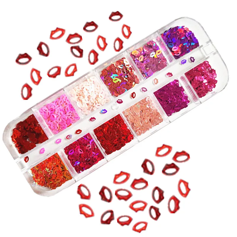 

12 Grids Holographic Glitter Butterfly Nail Sequins Valentines Heart Design 3D Flakes Mixed Shape Nail Art Decorations Manicure