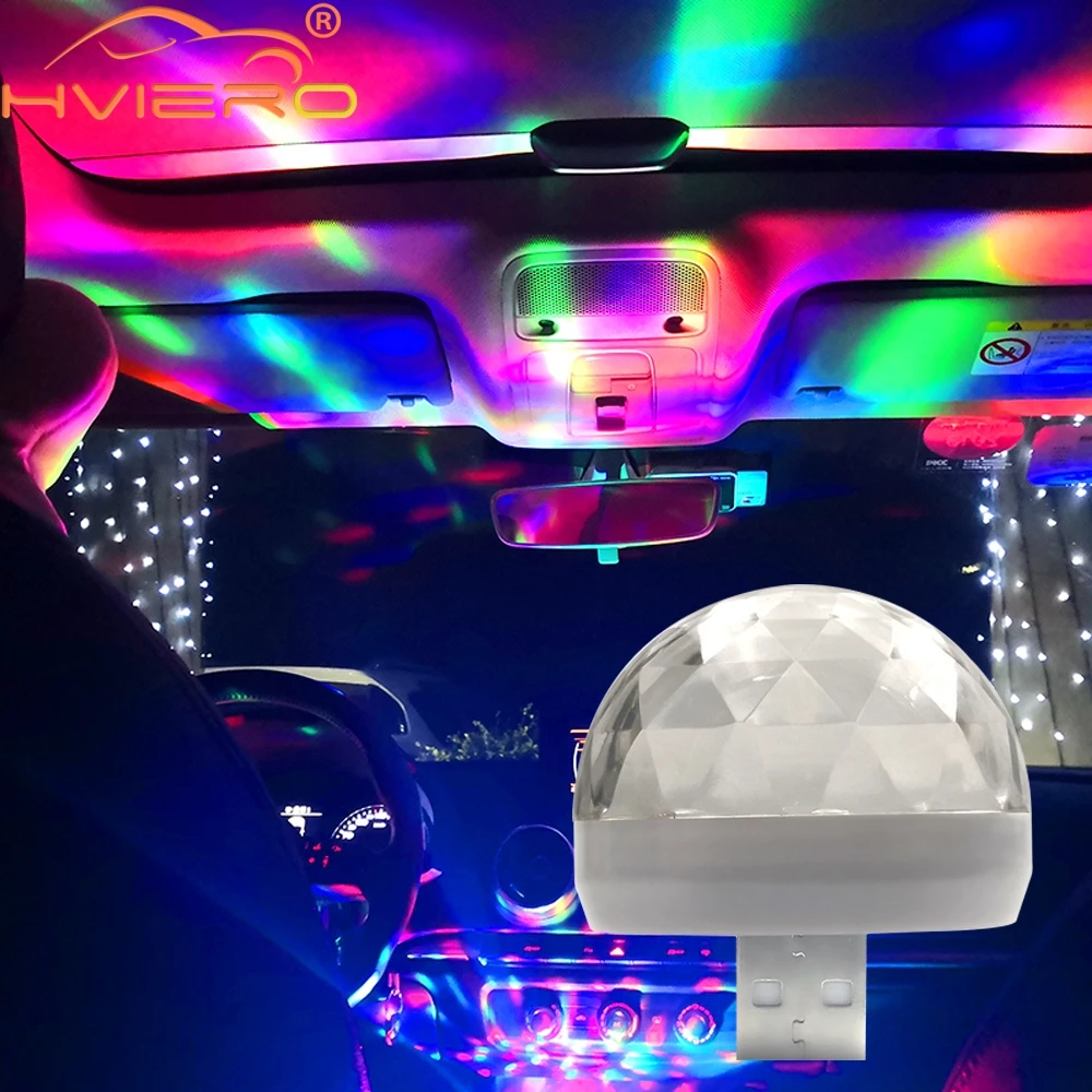 Автомобильная светодиодная автомобильная лампа USB окружающий светильник DJ RGB Мини Красочный музыкальный звуковой светильник USB-C интерфейс Apple интерфейс для праздников и вечеринок караоке