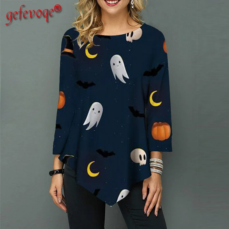 

Autumn Fashion Women's Clothing Loose Plus Size Halloween Female Tops Round Neck All-match Femme T-Shirt Casual Funny T Shirt