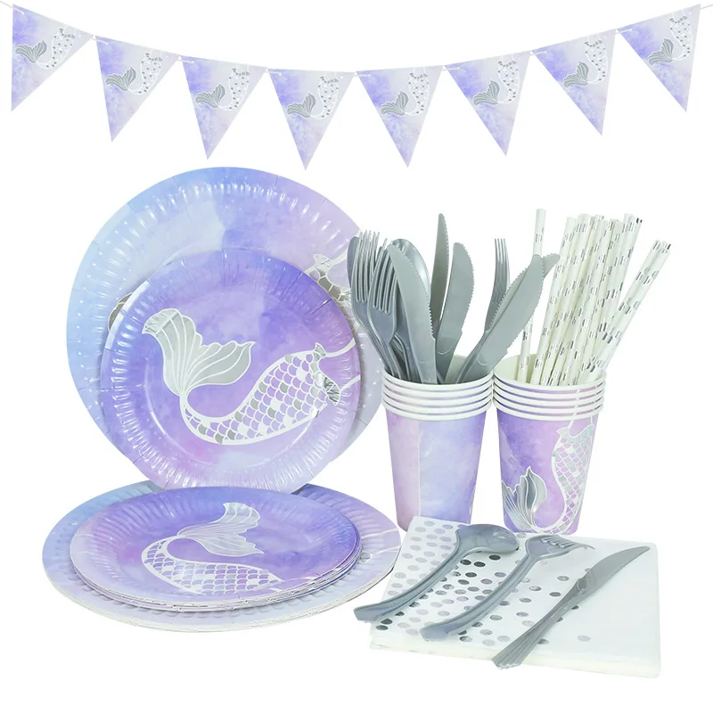 

Mermaids Party Tableware Paper Cups Plate Mermaid 1st Happy Birthday Party Favors Kids Birthday Parties Decorations Baby Shower