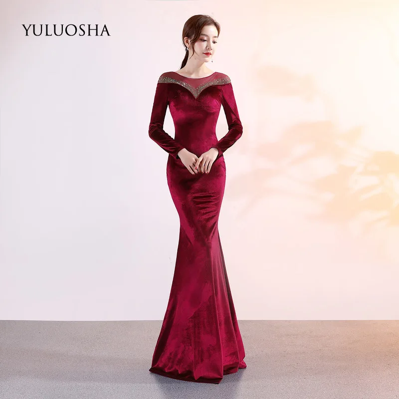 Официальное платье YULUOSHA вечернее с блестками и круглым вырезом кружевное