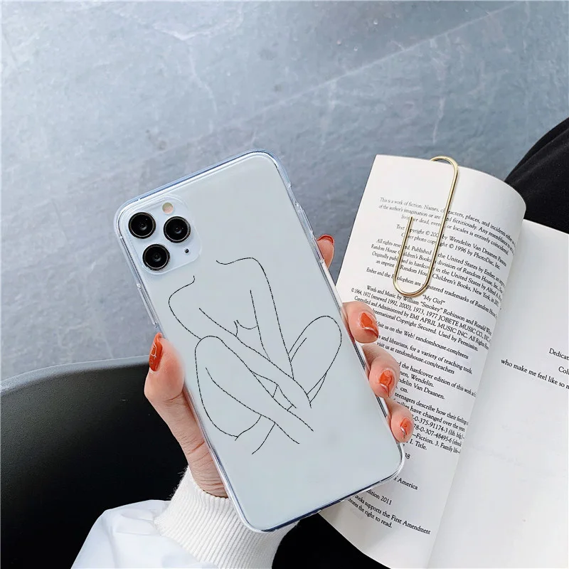 Abstract Line Human Face Flower Silicone Phone Case For iphone 12 Mini 13 14 11 12 ProMax XR 8 7 6 Plus X XSMAX Clear Soft Cover