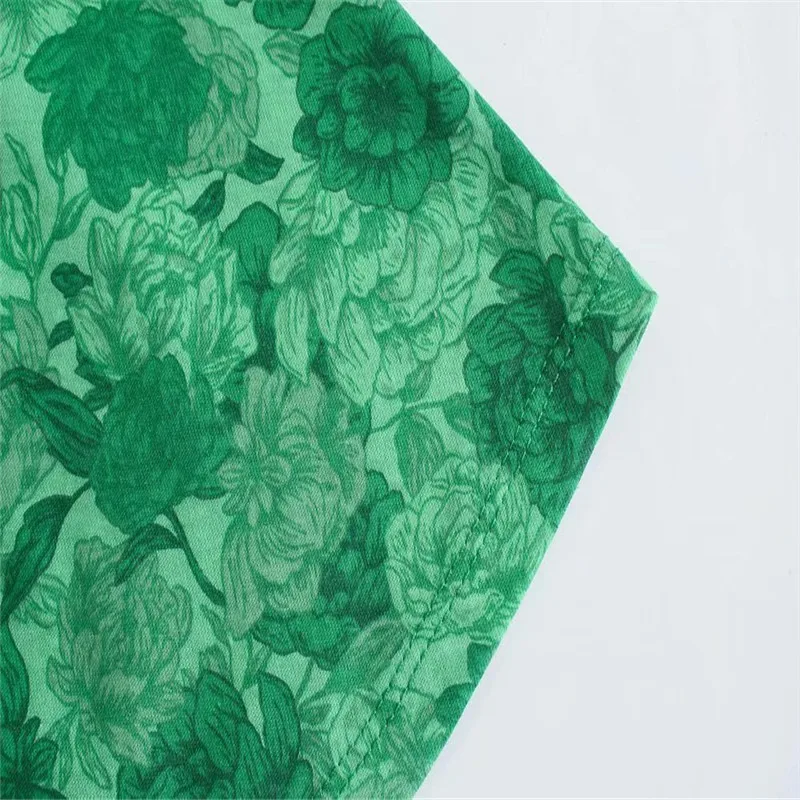 

Za 2021 Ruffled Print Green Mini Dress Women Short Puff Sleeve O Neck Vintage Summer Dress Woman Fashion Ruched Vestidos