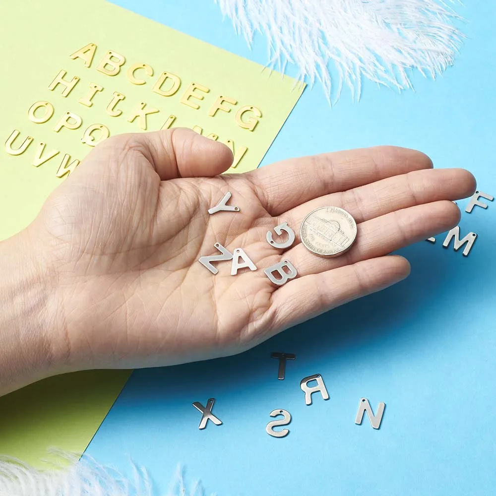 

1Box Stainless Steel Alphabet Letter Charms Pendants 26 Letter A~Z Beads Charm Fit Necklace Bracelet DIY Handmade Jewelry Making