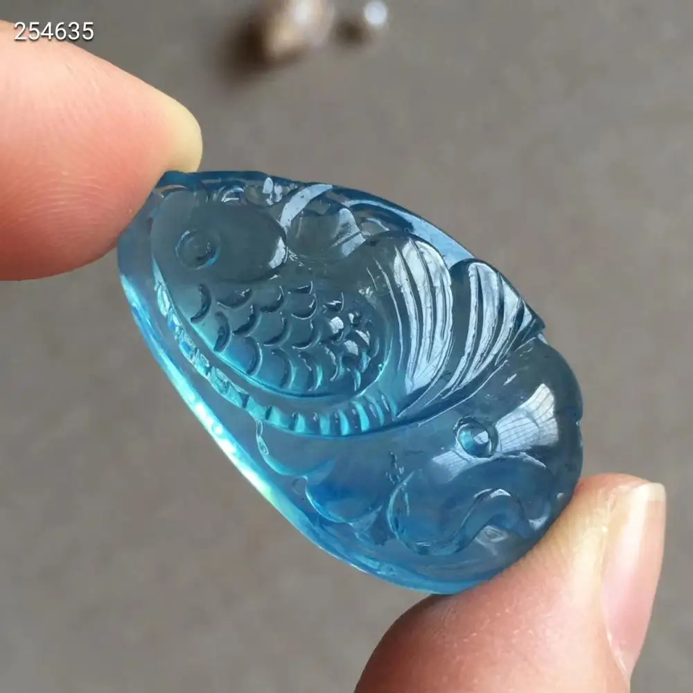 Натуральный Синий аквамарин кулон женский мужской подарок любви рыба резная