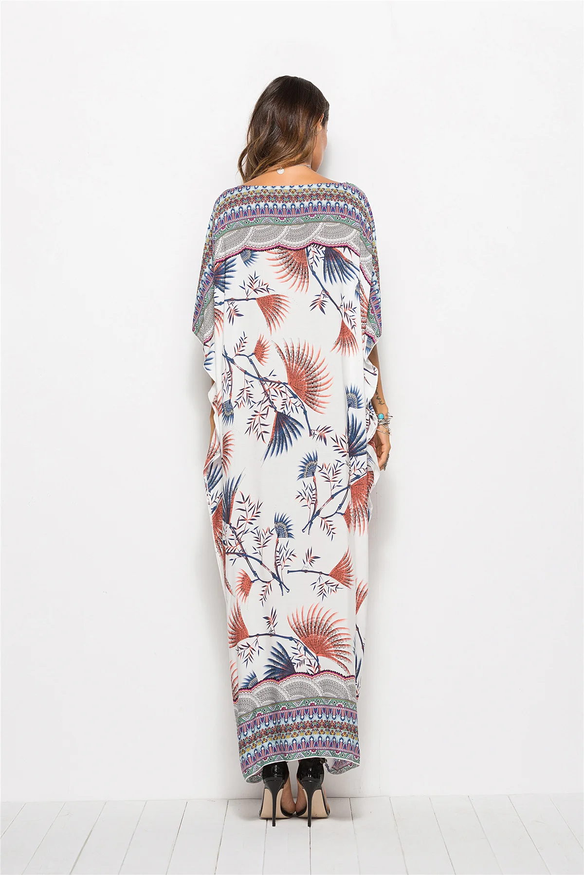 

Printed Bohemian Maxi Dress For Women Batwing Sleeve Holiday Beach Wear Fashion Muslim Abaya Dubai Moroccan Kaftan Robe Vestidos