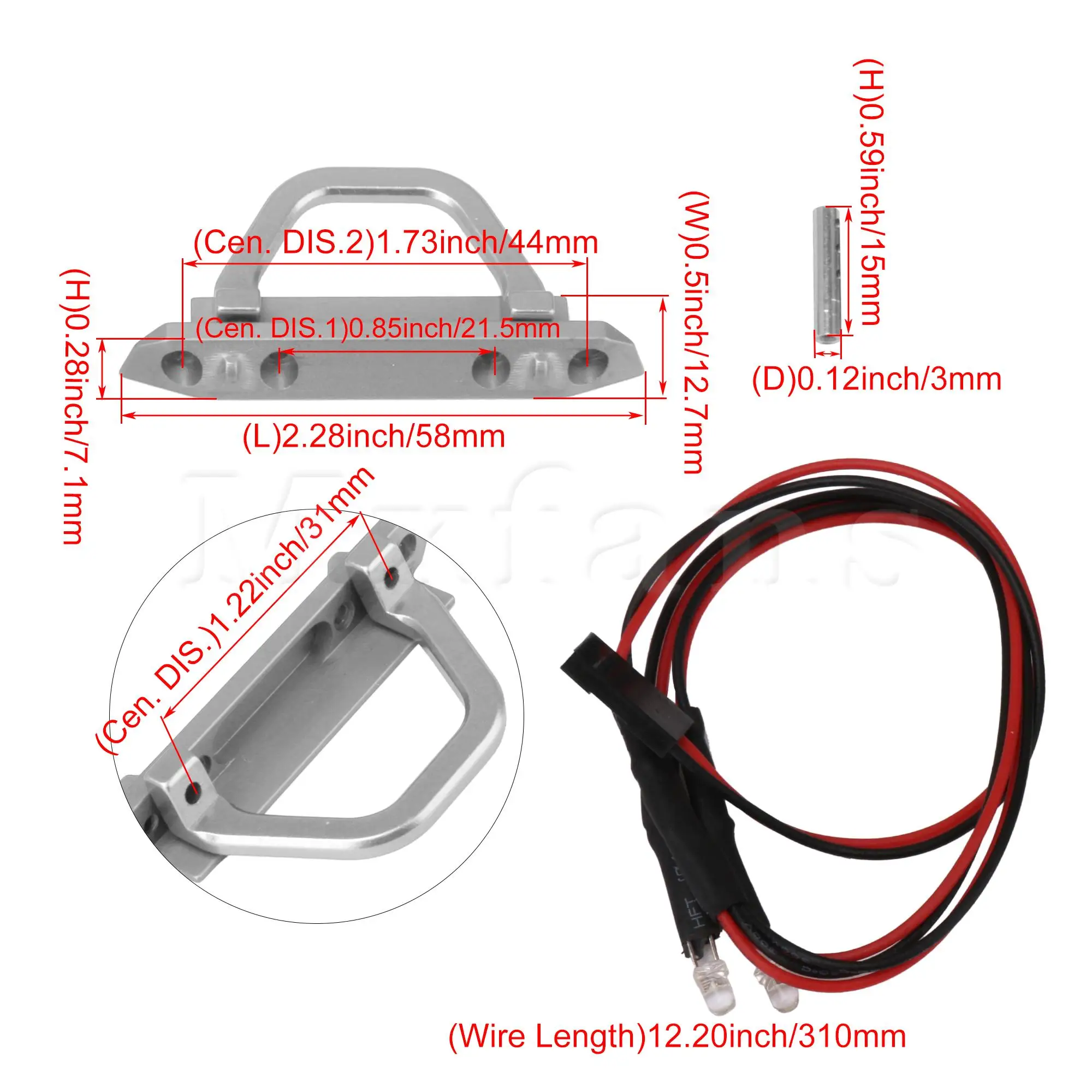 

Mxfans Silver Alloy Front Bumper LED Light Set Replacement for AXIAL RC1:24
